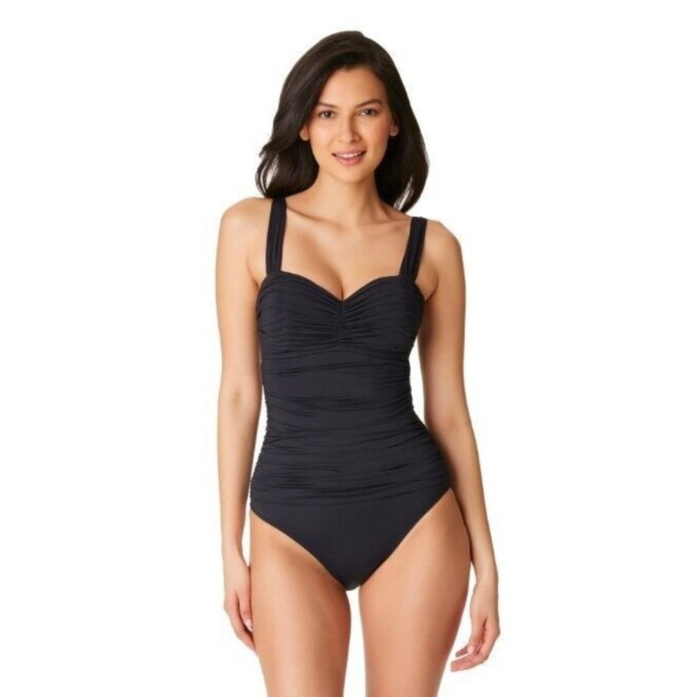 NWT Womens Swimsuit 6 One Piece Shirred Hourglass Bleu Rod Beattie Kore Black
